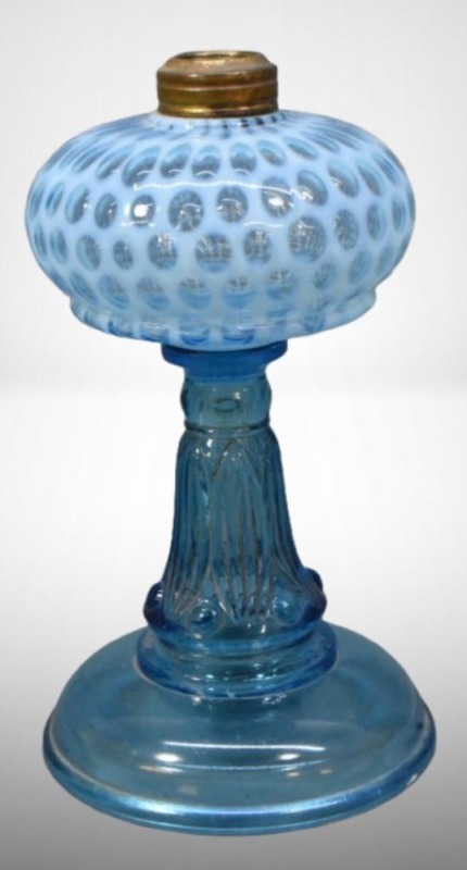 Coin Dot Blue Opalescent glass oil lamp