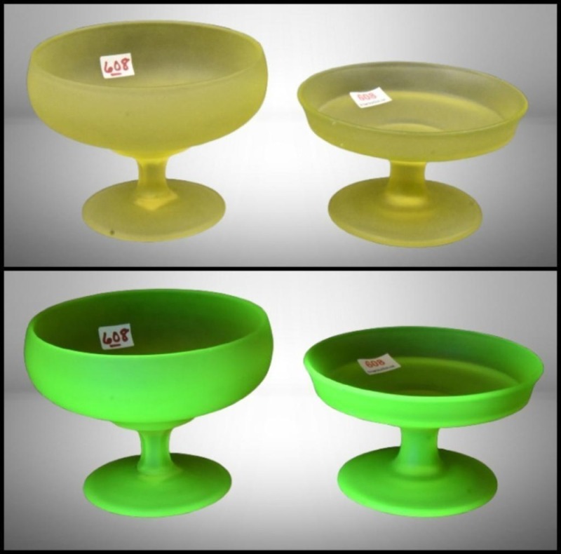 (2) Tiffin Satin Glass jelly compotes, uranium
