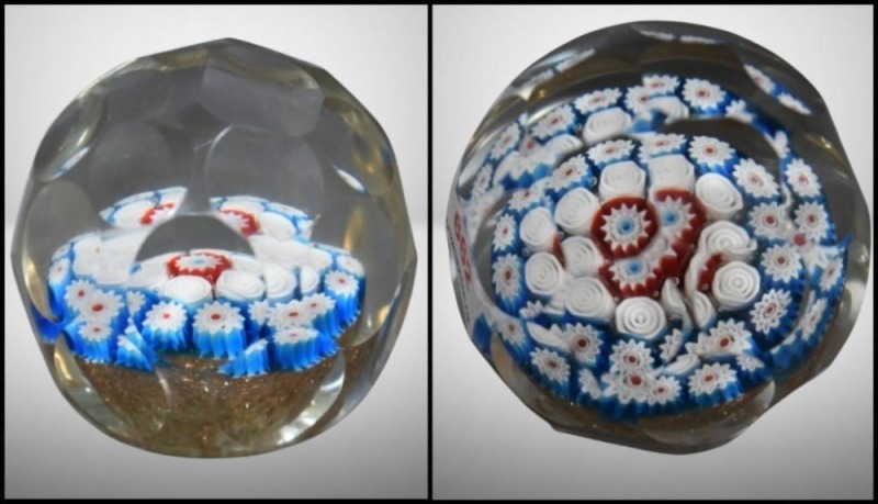 Murano Millefiori faceted Art Glass paperweight, 2.25"h