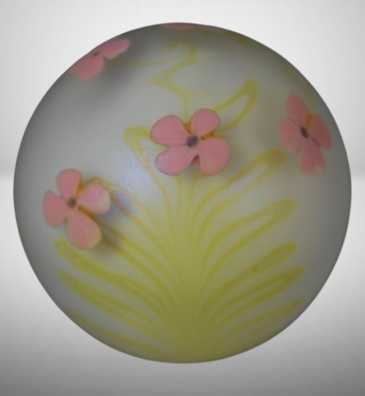Signed Vandermark Studio (1979) pink poppy/ pulled feather white irid. paperweight