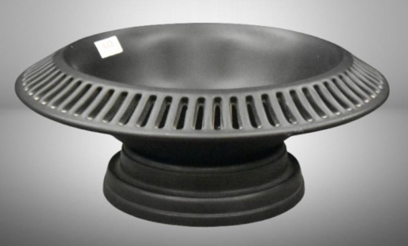 Black Tiffin Satin Glass bowl w/ reticulated border on pedestal base