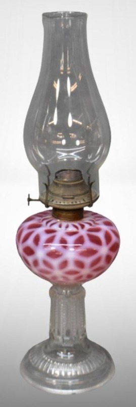 Cranberry opalescent Cobweb Eason form kerosene lamp