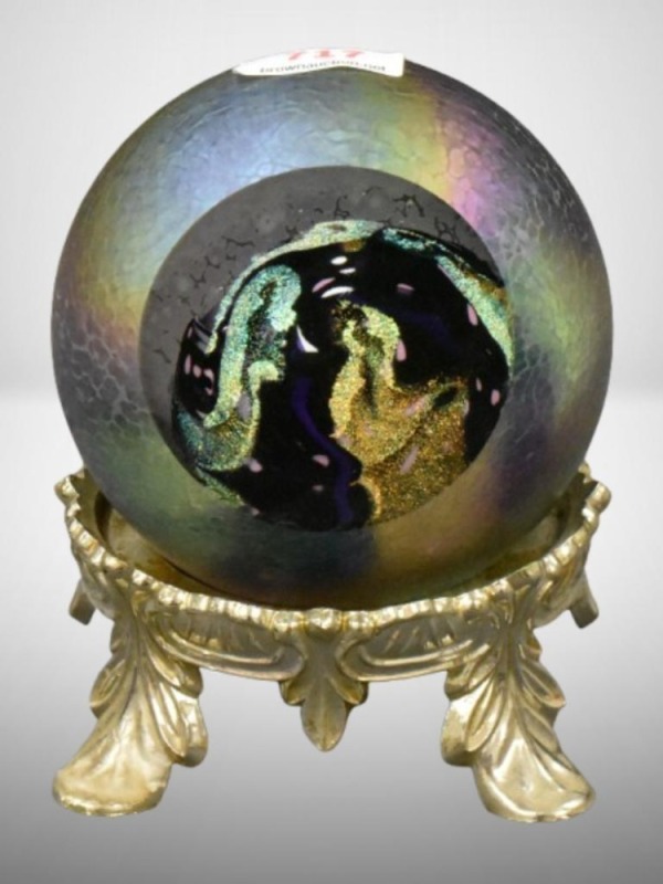 Mrkd. Glass Eye Studio "Pluto" paperweight, 3"h