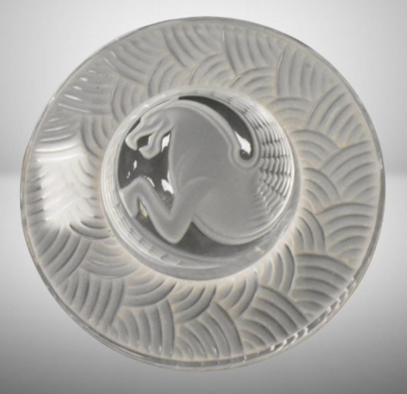 Lalique France Saturn Dragon Zodiac frosted crystal ball paperweight