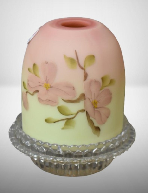Fenton Burmese 2 pc. fairy lamp, Dogwood
