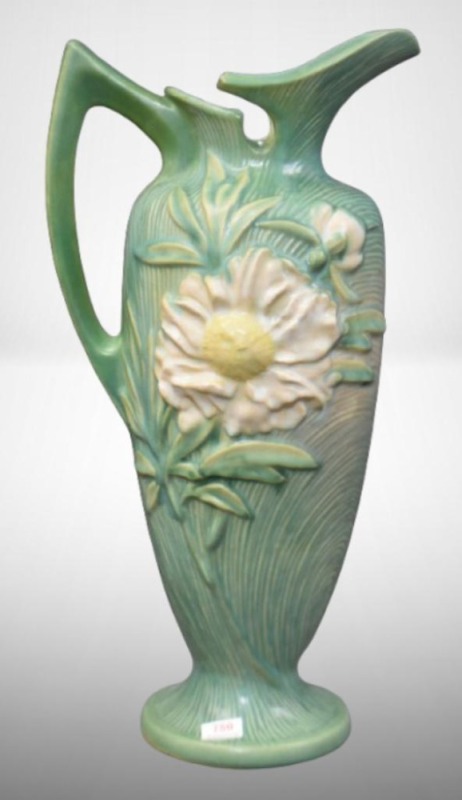 Roseville Peony 9-15" ewer, green