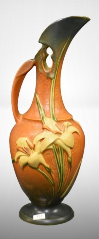 Roseville Zephyr Lily 24-15" ewer, brown/ green
