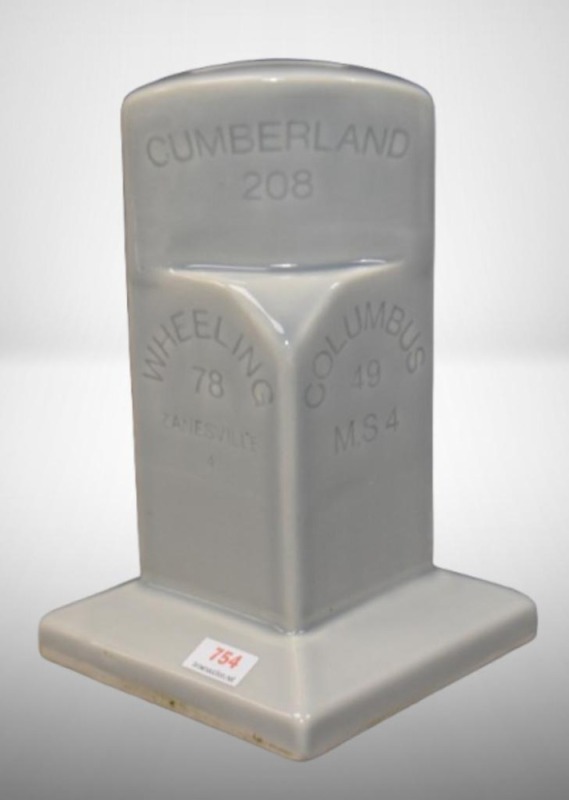 Mile Marker 8"h bank made exclusively for the friends of First Federal Savings and Loan, Zanesville, OH, gray