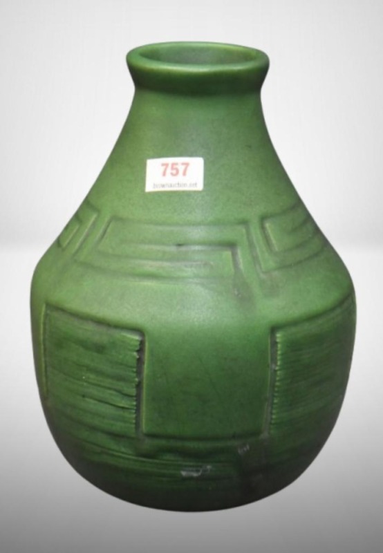 Owens Pottery matte green 7.5" vase