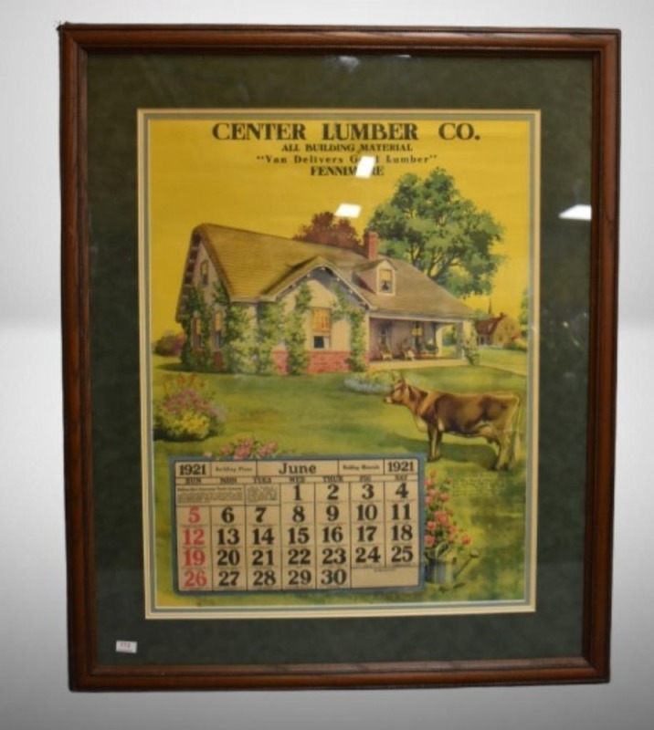 Dated 1921 avertising calendar - Center Lumber Co., Fennimore