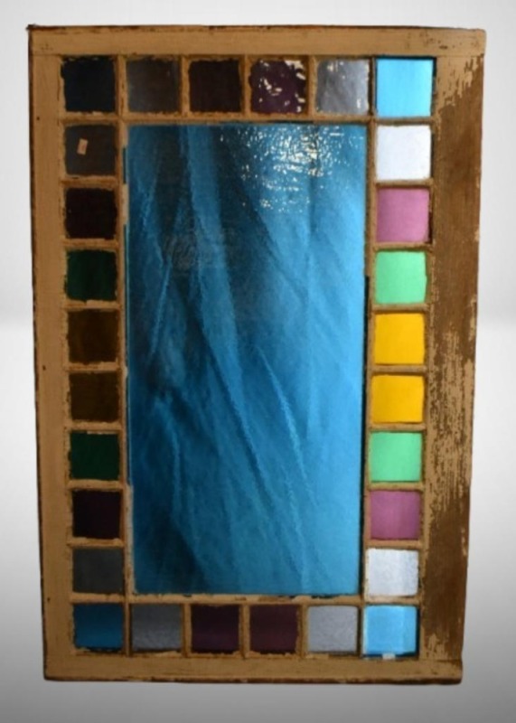 Pane stained leaded glass window, nice bright colors when lit with brilliant blue dominate