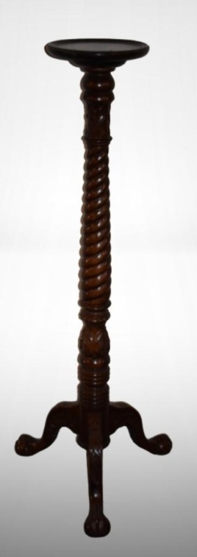 Solid Mahogany heavily carved 52"h plant stand, twisted stem