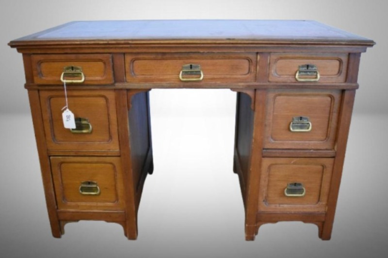Andres Nagel kneehole desk w/ leather inlay top/ metal tag "A Nagel Wienix, etc."