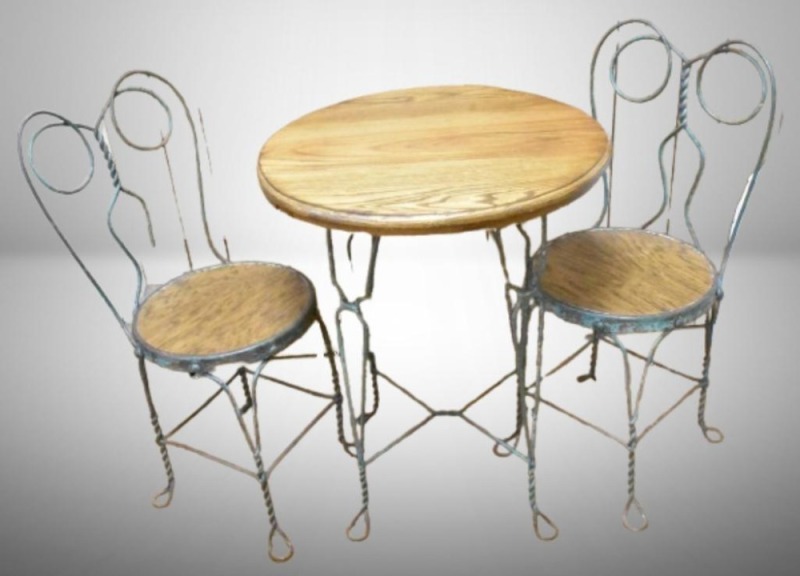 3 pc. ice cream parlor set w/ twisted wrought iron legs and chair backs