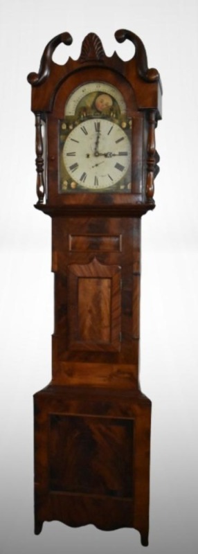 Mahogany 7'10" tall Grandfather clock, scenic face with seconds and minutes dial + moon phase dial