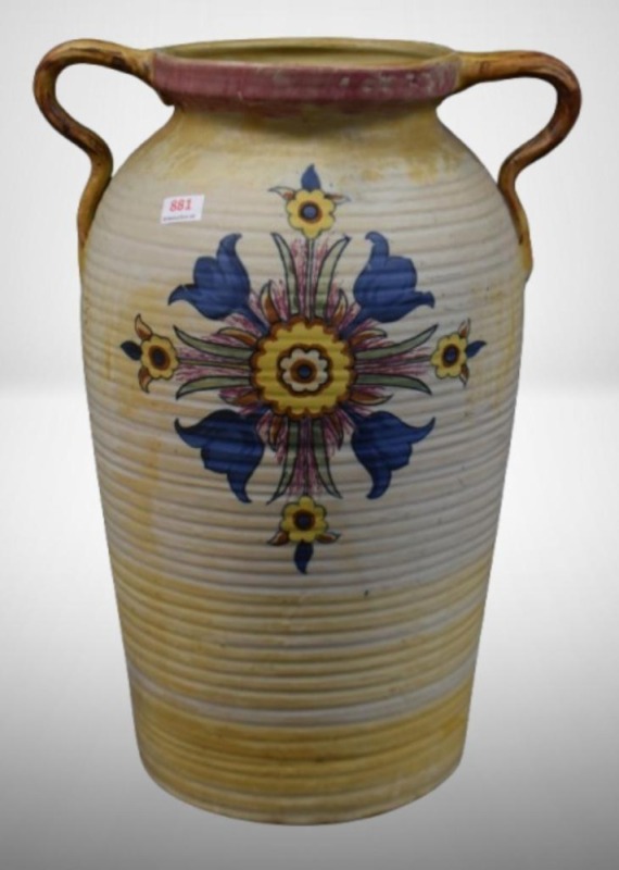 Mrkd. Weller Barcelona 15" dbl. handled vase