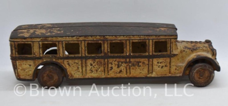 Cast Iron Arcade "Fageol" safety coach bus, 8"l