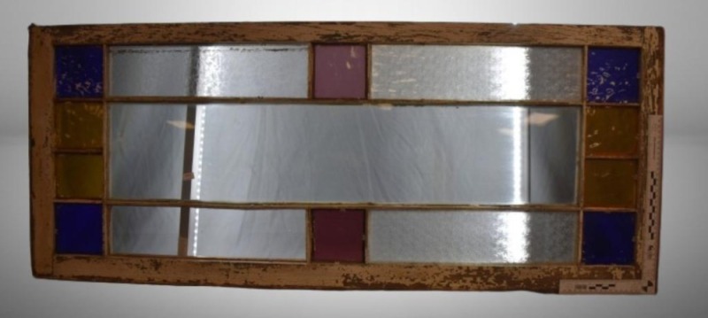 Pane stained leaded glass window - clear, cobalt and gold