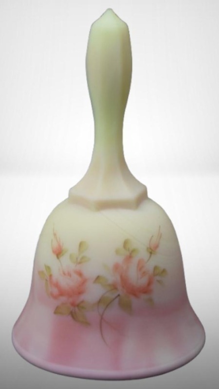 Fenton Burmese 6" tall bell with handpainted roses