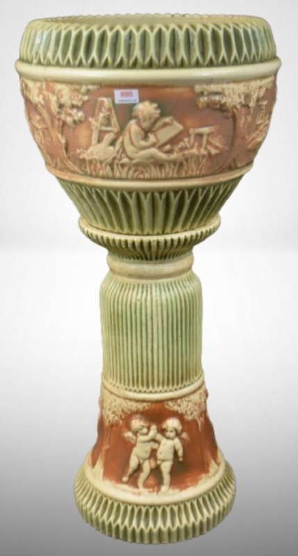 Roseville Donatello 579-9" jardiniere and pedestal, ped meas. 15"h