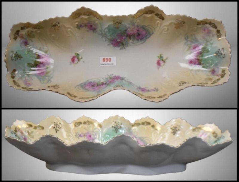 R.S. Prussia celery tray w/ deep sides, pink roses