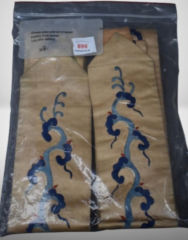 Late 19th Century Chinese embroidered streamer - possibly from banner