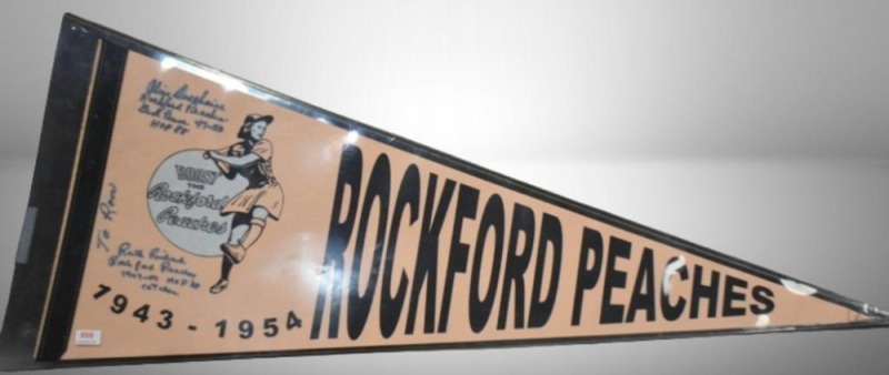 1943-54 Rockford Peaches baseball pendant, autographed and (2) baseball cards