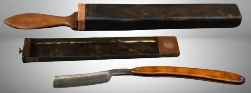 Joseph Wostenholm wooden handled straight edge razor in handled case