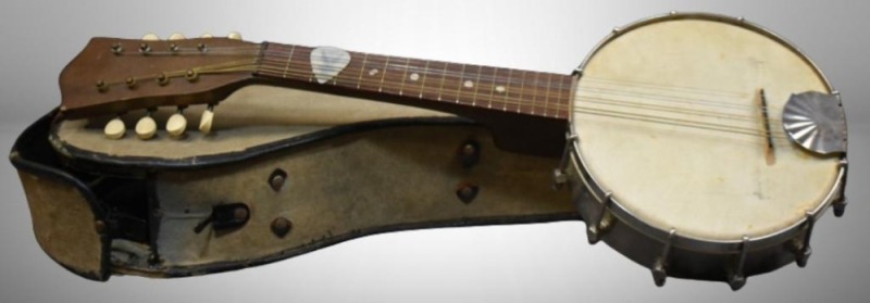 Mrkd. Columbia (burn mark) "Grover" (on the dowel stick) 22"l banjo ukulele
