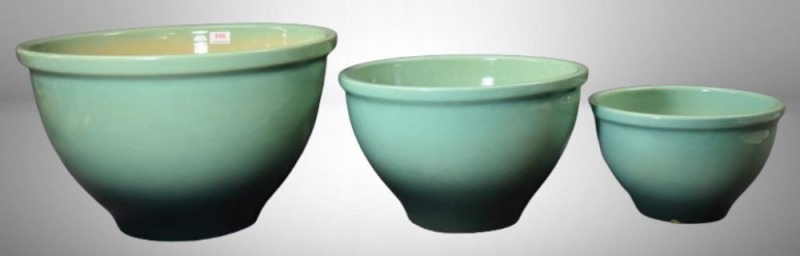 (3) Roseville Utility Ware nesting bowls, green