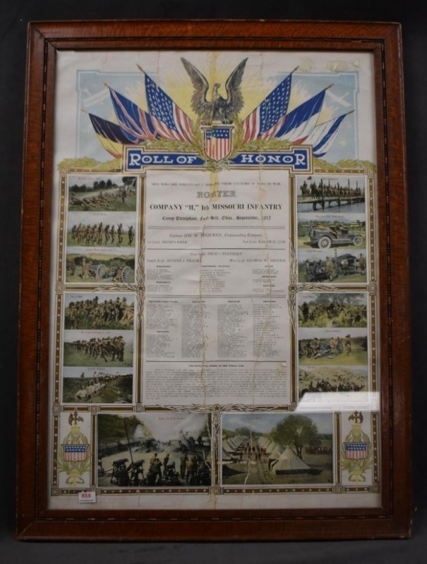Vintage print, "Roll of Honor, Company H, 4th Missouri Infantry, September 1917