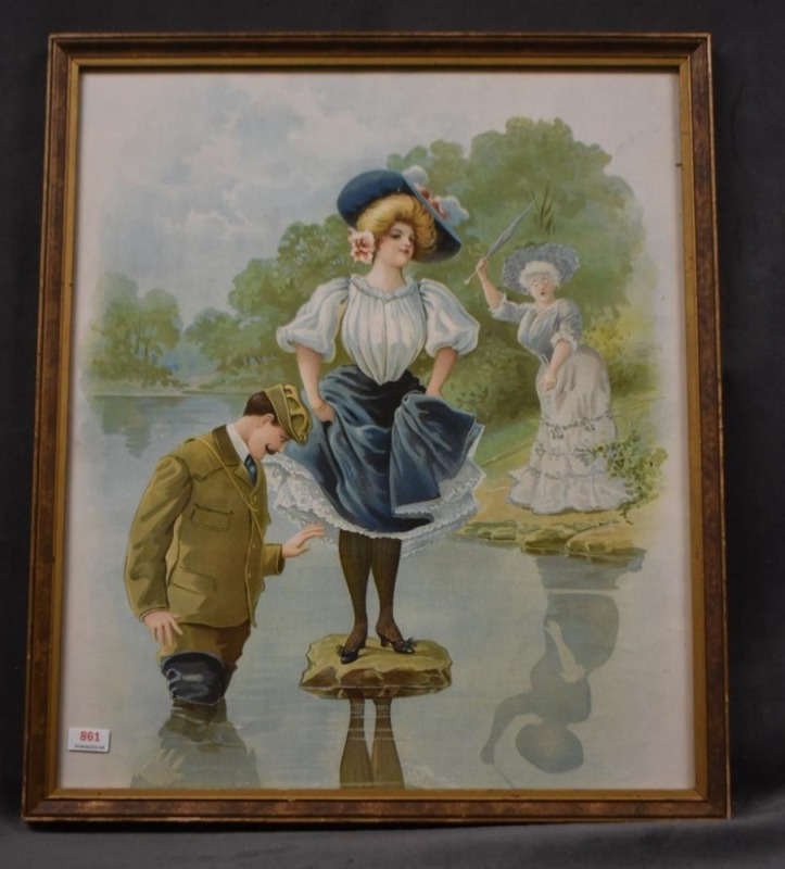 Vintage print, young man admiring the 'wrong woman's legs'