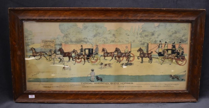 Vintage print titled "Typical American Show Horses" , copyright 1908 by Studebaker Bros.