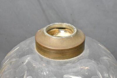 Crystal etched and engraved kerosene lamp on ornate metal and marble base, cobalt cut-to-clear stem - 6