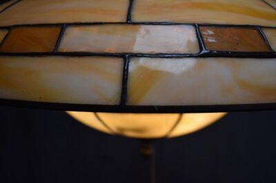 Art Deco hanging leaded glass lamp, flying saucer look - 7