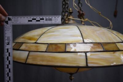 Art Deco hanging leaded glass lamp, flying saucer look - 8