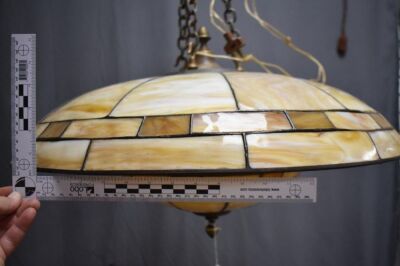 Art Deco hanging leaded glass lamp, flying saucer look - 9