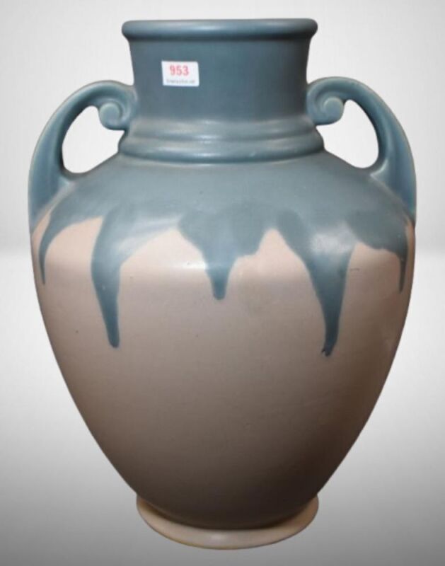 Roseville Carnelian I 338-12" vase, blue drip over pink