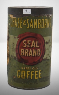 Chase and Sanborns Seal Brand steel cut coffee can w/ lid