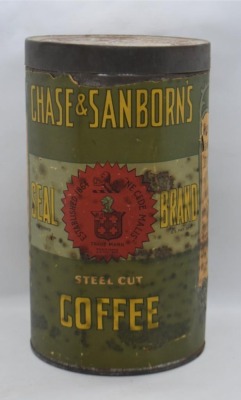 Chase and Sanborns Seal Brand steel cut coffee can w/ lid - 4