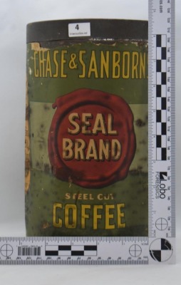 Chase and Sanborns Seal Brand steel cut coffee can w/ lid - 10