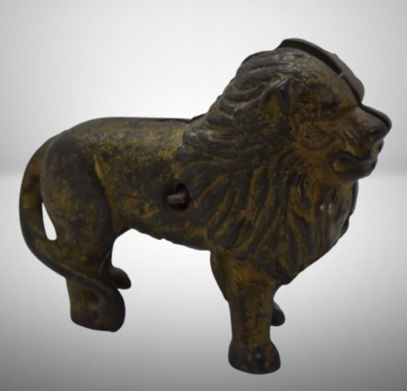 Hubley Cast Iron Lion still bank (tail resting on right side)