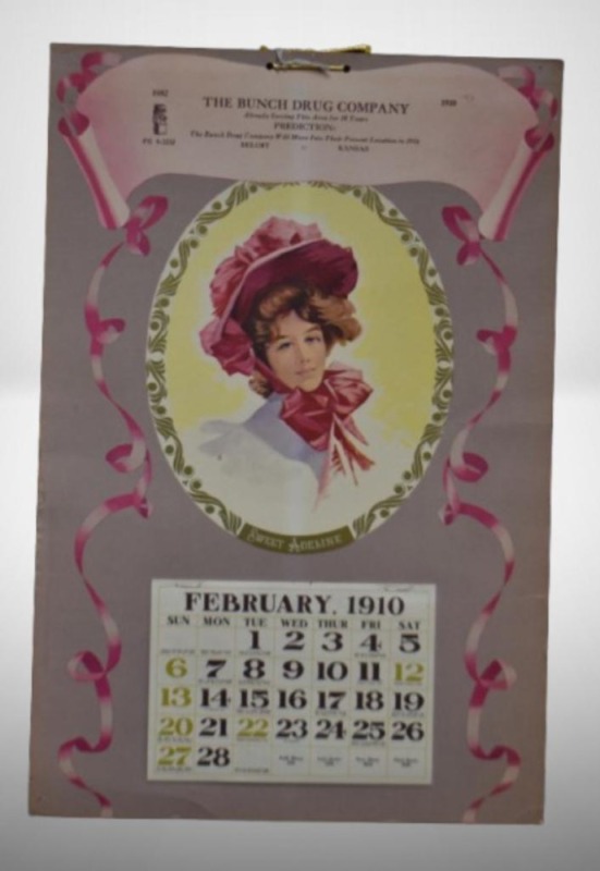 1910 Advertising calendar - The Bunch Drug Co., Beloit, KS, "Sweet Adeline"