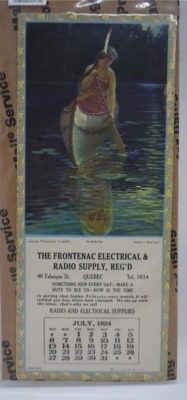 (5) Frontenac Electrical and Radio Supply advertising calendars, Indian Princess Series (April, July, Aug., Oct. 1924; January 1925) - 3
