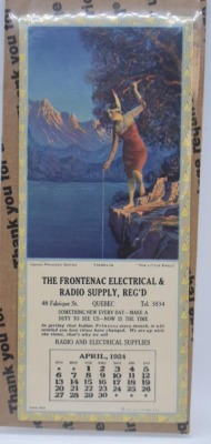 (5) Frontenac Electrical and Radio Supply advertising calendars, Indian Princess Series (April, July, Aug., Oct. 1924; January 1925) - 8