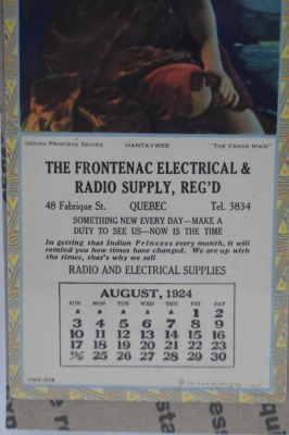 (5) Frontenac Electrical and Radio Supply advertising calendars, Indian Princess Series (April, July, Aug., Oct. 1924; January 1925) - 13