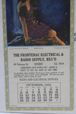 (5) Frontenac Electrical and Radio Supply advertising calendars, Indian Princess Series (April, July, Aug., Oct. 1924; January 1925) - 16