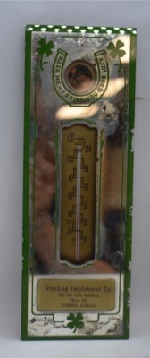 (2) Kansas mirrored advertising thermometers: Geneseo Auto Service and Sterling Implement Co. - 3