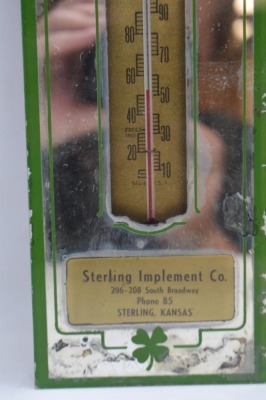 (2) Kansas mirrored advertising thermometers: Geneseo Auto Service and Sterling Implement Co. - 5