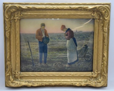 1900's Jean Francois Millet "Angelus Praying Farmers" print w/ bubble glass - 2